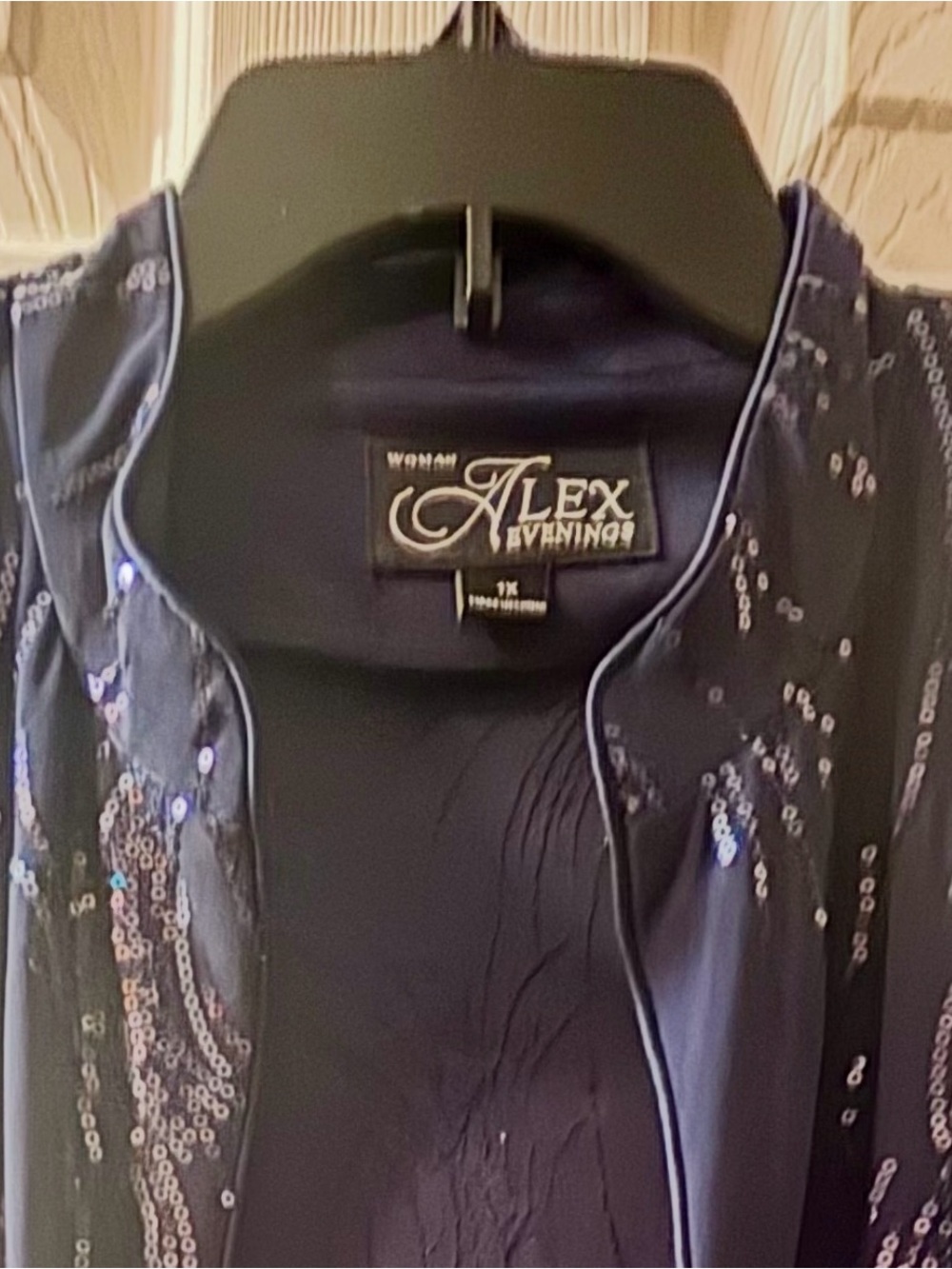 Alex Evenings Navy Sequin Open-Front Evening Cardigan